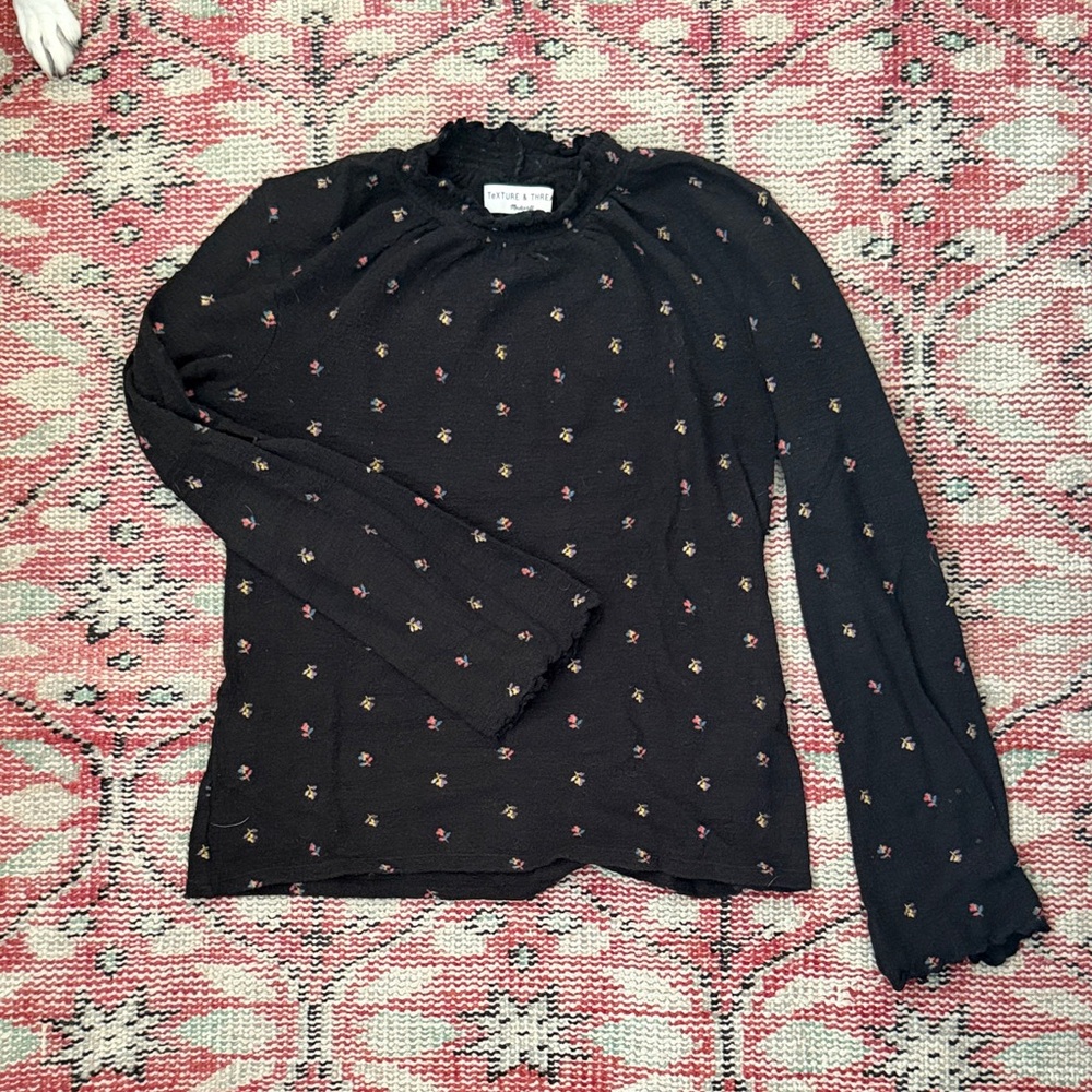 Madewell Black Blouse with Floral Pattern